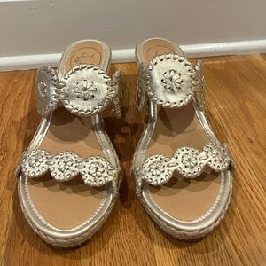 Jack Rogers Women's Metallic Gold Espadrille Wedge Slide Sandals - size 8